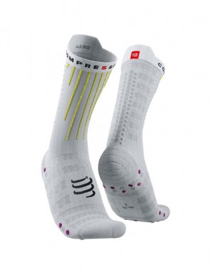Calcetines Compressport Aero Socks Unisex Blancos Amarillos Rosas | YEKPD7325