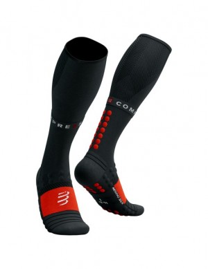 Calcetines Compressport Full Socks Invierno Run Unisex Negros Rojos | SZRIT2591