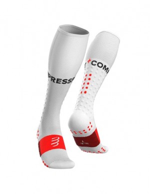 Calcetines Compressport Full Socks Run Unisex Blancos | DGRQP2456