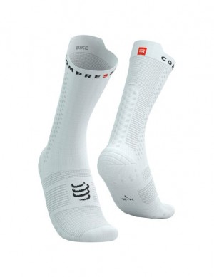 Calcetines Compressport Pro Carreras Socks v4.0 Bike Unisex Blancos Negros | DLHUV3407