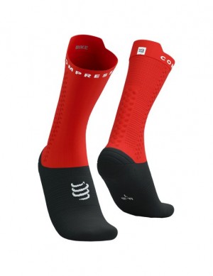 Calcetines Compressport Pro Carreras Socks v4.0 Bike Unisex Rojos Negros | IHSUT7605