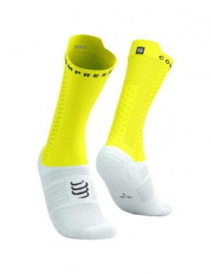 Calcetines Compressport Pro Carreras Socks v4.0 Bike Unisex Blancos Amarillos | INPTW9405