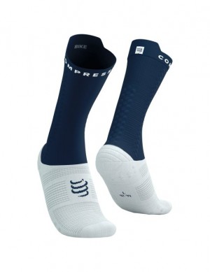 Calcetines Compressport Pro Carreras Socks v4.0 Bike Unisex Blancos | NSXPT7610