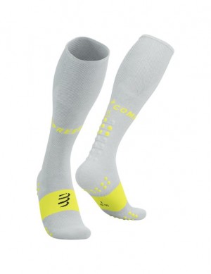 Calcetines Para Correr Compressport Full Socks Oxygen Hombre Blancos Amarillos | WDSZQ6581