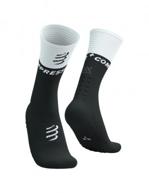 Calcetines Para Correr Compressport Mid Compression Socks V2.0 Hombre Negros Blancos | NPYEK9753