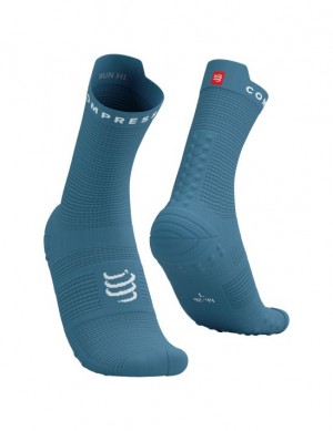 Calcetines Para Correr Compressport Pro Carreras Socks v4.0 Run High Hombre Azules Blancos | GKBPT3086