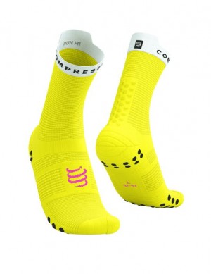 Calcetines Para Correr Compressport Pro Carreras Socks v4.0 Run High Hombre Amarillos Blancos | GZYFX8207