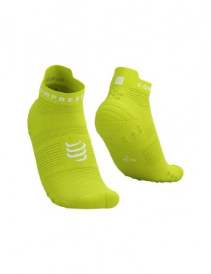 Calcetines Para Correr Compressport Pro Carreras Socks v4.0 Run Low Hombre Verdes Blancos | JFEXZ6918