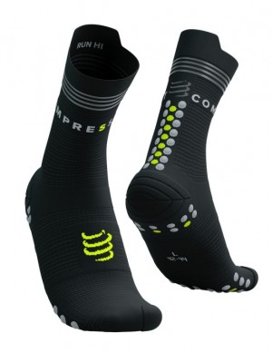 Calcetines Para Correr Compressport Pro Carreras Socks V4.0 Run High Flash Hombre Negros Amarillos | JHXMZ4567