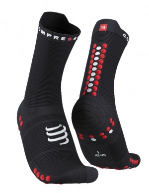 Calcetines Para Correr Compressport Pro Carreras Socks v4.0 Run High Hombre Negros Rojos | JZVHL9675