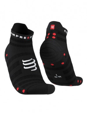 Calcetines Para Correr Compressport Pro Carreras Socks v4.0 Ultralight Run Low Hombre Negros Rojos | LIKTH2089