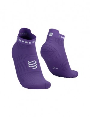 Calcetines Para Correr Compressport Pro Carreras Socks v4.0 Run Low Hombre Morados Blancos | BKJON6951
