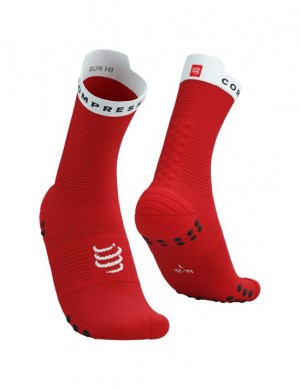 Calcetines Para Correr Compressport Pro Carreras Socks v4.0 Run High Hombre Rojos Blancos | OLYXR0395