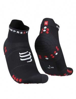 Calcetines Para Correr Compressport Pro Carreras Socks v4.0 Run Low Hombre Negros Rojos | ORXFM9860