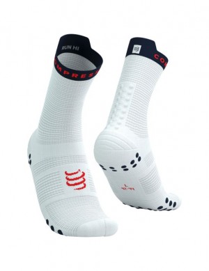Calcetines Para Correr Compressport Pro Carreras Socks v4.0 Run High Hombre Blancos | QSPYL1923