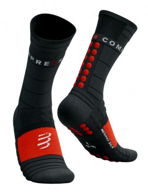 Calcetines Para Correr Compressport Pro Carreras Socks Invierno Run Hombre Negros Rojos | RAMHX7364