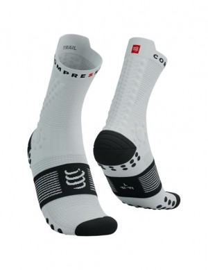 Calcetines Para Correr Compressport Pro Carreras Socks v4.0 Trail Hombre Blancos Negros | RGLQV6798