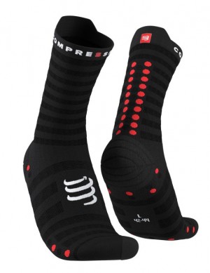 Calcetines Para Correr Compressport Pro Carreras Socks v4.0 Ultralight Run High Hombre Negros Rojos | UJTCO2507