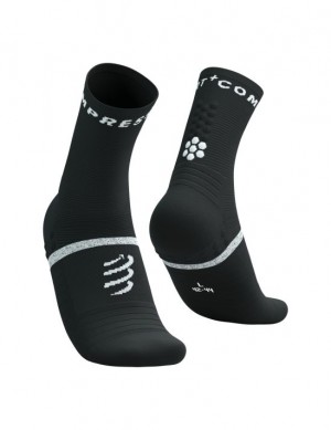 Calcetines Para Correr Compressport Pro Marathon Socks V2.0 Hombre Negros Blancos | VKSNI7856