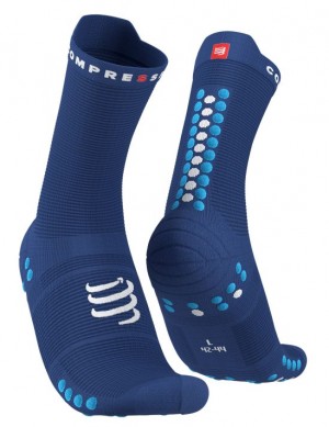 Calcetines Para Correr Compressport Pro Carreras Socks v4.0 Run High Hombre Azules | CIVJH7689