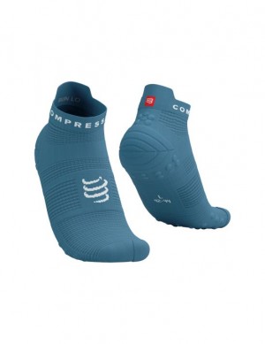 Calcetines Para Correr Compressport Pro Carreras Socks v4.0 Run Low Hombre Azules Blancos | ZTOPE8621