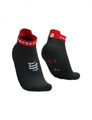 Calcetines Para Correr Compressport Pro Carreras Socks v4.0 Run Low Hombre Negros Rojos | CUGZD9738