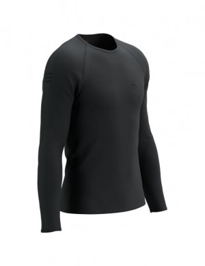 Camisas Para Correr Compressport Entrenamiento LS Tshirt Hombre Negros | RPTDK1485