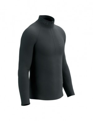 Camiseta Compressport 3D Thermo Half Zip LS Top Hombre Negros | WQPGD6203