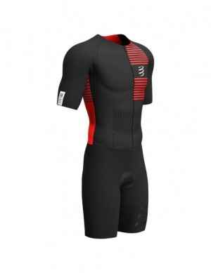 Camiseta Compressport Aero SS Trisuit M Hombre Negros Rojos | GSCOZ1349