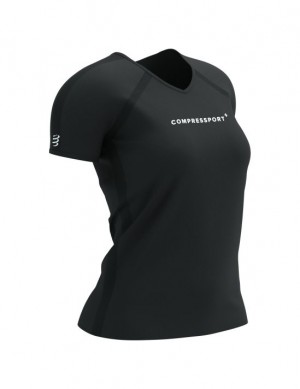 Camiseta Compressport Entrenamiento SS Logo Tshirt W Unisex Negros | PUQWF4328