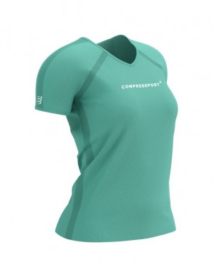 Camiseta Compressport Entrenamiento SS Logo Tshirt W Mujer Azules | PYXTR9281