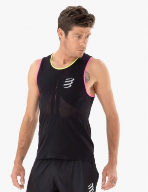 Camiseta Compressport Pro Carreras Singlet M Unisex Negros Amarillos Rosas | OVJSP4038