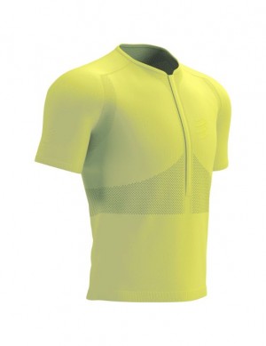 Camiseta Compressport Trail Half-Zip Fitted SS Top Hombre Verdes | GBQMH4819