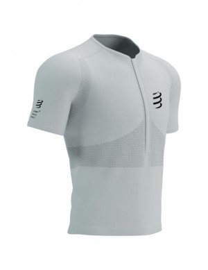 Camiseta Compressport Trail Half-Zip Fitted SS Top Hombre Blancos | CVHJG1837