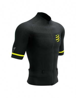 Camiseta Compressport Trail Postural SS Top M Unisex Negros Amarillos | AGYFT9421