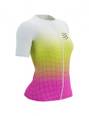 Camiseta Compressport Tri Postural Aero SS Top W Mujer Amarillos Rosas | JKXIY7149