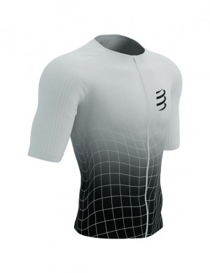 Camiseta Compressport Tri Postural Aero SS Top M Unisex Negros Blancos | LCTVW9758