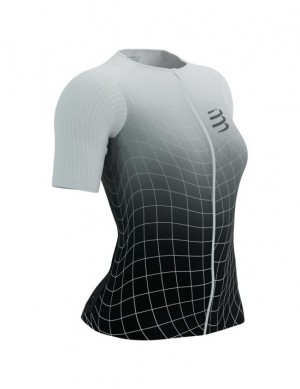 Camiseta Compressport Tri Postural Aero SS Top W Unisex Negros Blancos | BFPIV7842