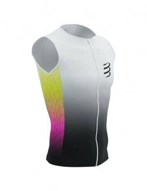 Camiseta Compressport Tri Postural Aero Tank Top M Hombre Amarillos Rosas | COQNE1320