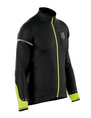 Chamarras Compressport Hurricane Windproof Jacket Flash M Hombre Negros Amarillos | LXZOT5024