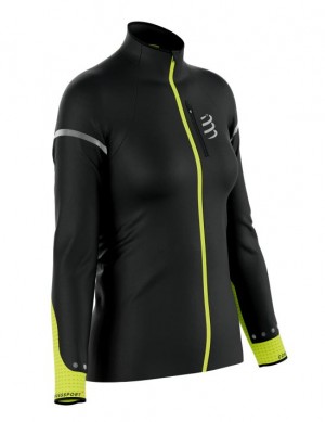 Chamarras Compressport Hurricane Windproof Jacket Flash W Mujer Negros Amarillos | BNMJI3025