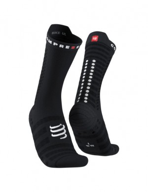 Cycling Socks Compressport Pro Carreras Socks v4.0 Ultralight Bike Hombre Negros Blancos | TYQKP6398