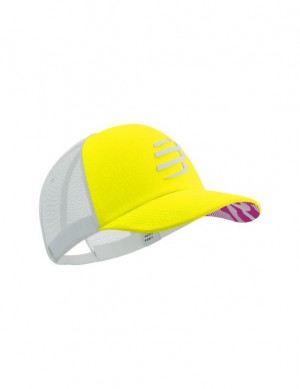 Gorras Compressport Trucker Cap Unisex Amarillos Blancos | CNVRA7382