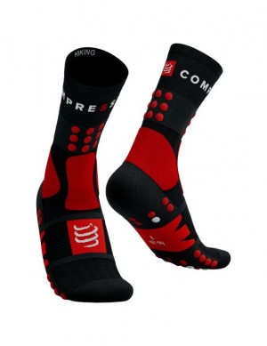 Hiking Socks Compressport Senderismo Socks Hombre Negros Rojos Blancos | JSMXD3659