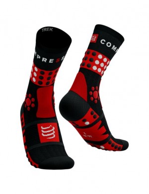 Hiking Socks Compressport Trekking Socks Hombre Negros Rojos Blancos | AGDOW5890