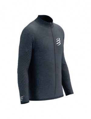 Sudadera con Capucha Compressport Seamless Zip Sweatshirt Hombre Azules | MDQBY7620