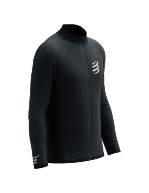 Sudadera con Capucha Compressport Seamless Zip Sweatshirt Hombre Negros | VEDSY2906